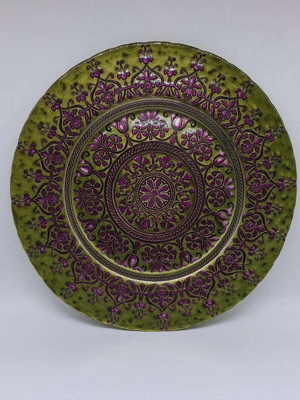15.5 in. Large Decorative Floral Pattern Glass Server Platter Plate